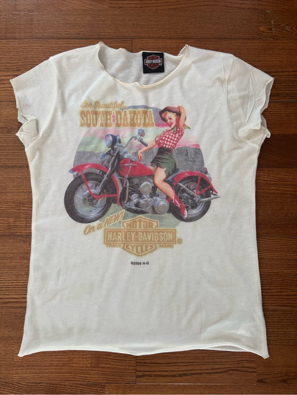 VINTAGE Harley-Davidson South Dakota Pinup Graphic Tee White & Red Medium